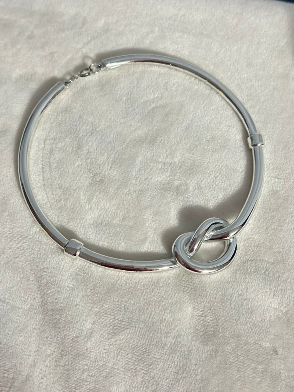 VTG Kenneth Jay Lane Unsigned Sailor Knot Choker Necklace Silver Tone Book Piece